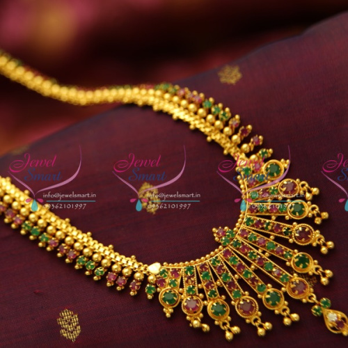 NL1740 Ruby Emerald AD Beads Design Haram Gold Look Traditional Collections Online