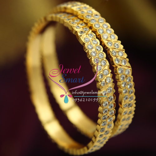 B1747 2.6 Size South Indian Traditional Gold Design Jewellery Thick AD Stone Handwork Bangles