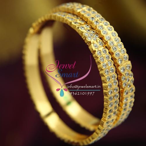B1748 2.6 Size  South Indian Traditional Gold Design Jewellery Thick AD Stone Handwork Bangles