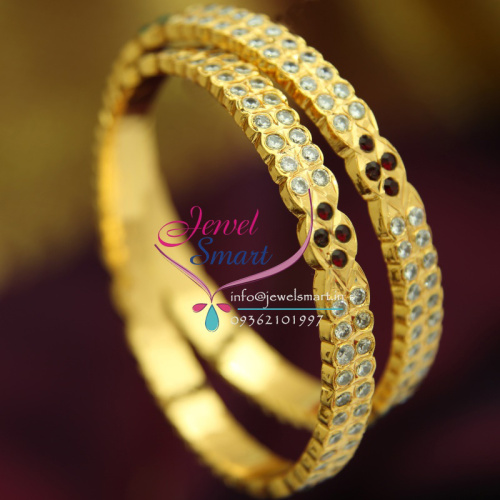B0637 Gold Traditional AD Bangles 2.6 Size Exclusive Gold Finish