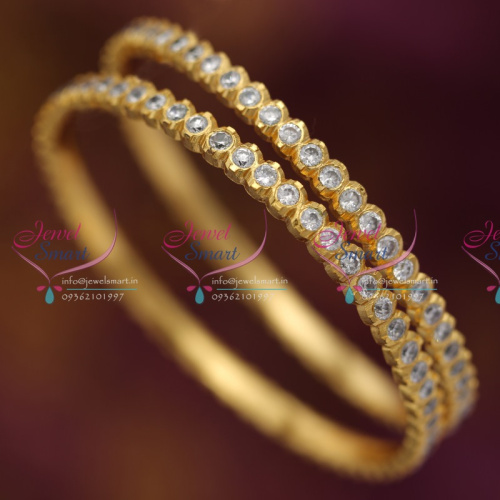 B1750 2.6 Size South Indian Traditional Gold Design Jewellery Thick AD Stone Handwork Bangles