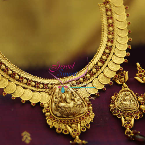 N3849 Temple Jewellery Antique Finish Necklace Set With Ear Rings