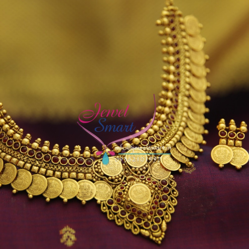 N3852 Temple Jewellery Antique Finish Necklace Set With Ear Rings