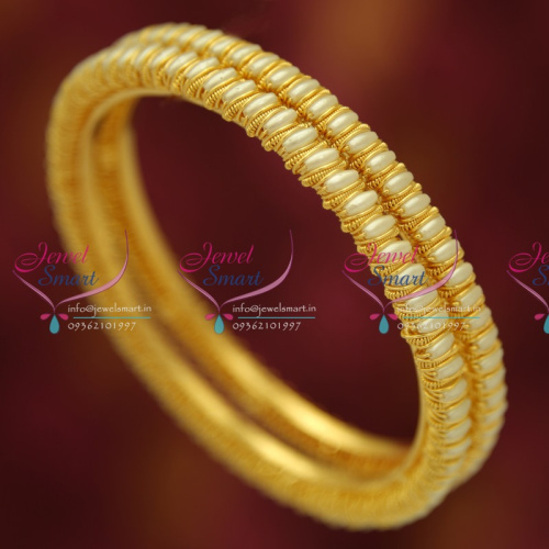 B5294S 2.4 Size Micron Gold Plated Rice Pearl Bangles Broad Latest Jewellery Buy Online