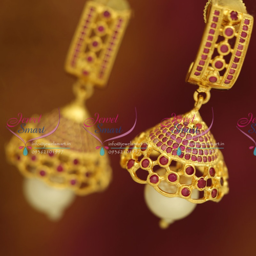J1125 Gold Plated Ruby Stylish Jhumka Pearl Drops Fashion Earrings Buy Online