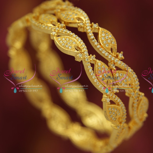 B5340S 2.4 Size 2 Pcs AD White Sparkling Gold Plated Bangles Buy Online