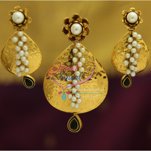 PS1833 Exclusive Antique Gold Design Handmade Real Pearl Jewellery Pendant Set Online