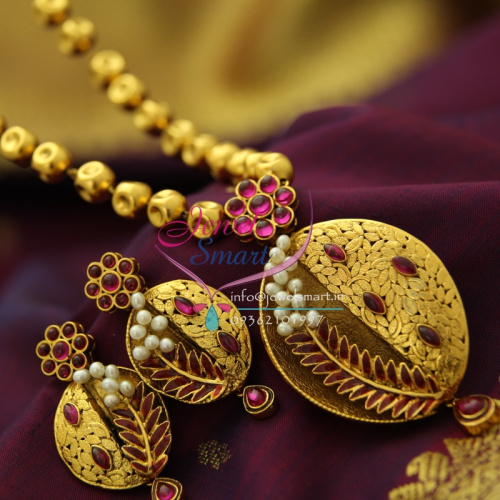 NL1834 Gold Imitation Exclusive Beaded Jewelry Handmade Kempu Pendant Pearl Concept Online