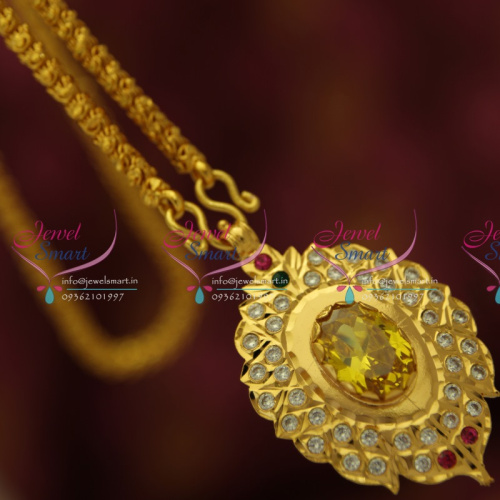 CS1851 South Indian Traditional Jewellery American Diamond Gold Plated Handwork Pendant Chain