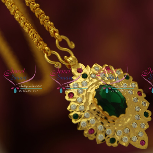 CS1865 South Indian Traditional Jewellery American Diamond Gold Plated Handwork Pendant Chain