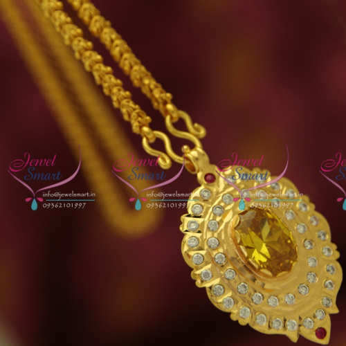 CS1867 South Indian Traditional Jewellery American Diamond Gold Plated Handwork Pendant Chain