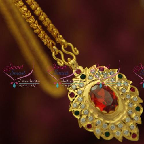 CS1871 Pendant Chain South Indian Traditional Jewellery American Diamond Gold Plated Handwork