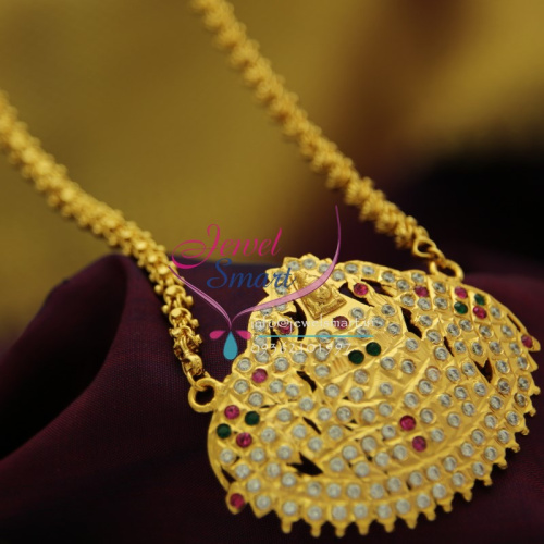 CS1872 Gajalakshmi Pendant Chain South Indian Traditional Jewellery American Diamond Gold Plated Handwork