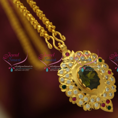 CS1875 Pendant Chain South Indian Traditional Jewellery American Diamond Gold Plated Handwork