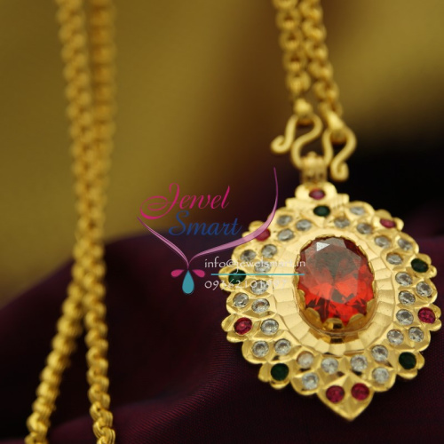 CS1878 Pendant Chain South Indian Traditional Jewellery American Diamond Gold Plated Handwork