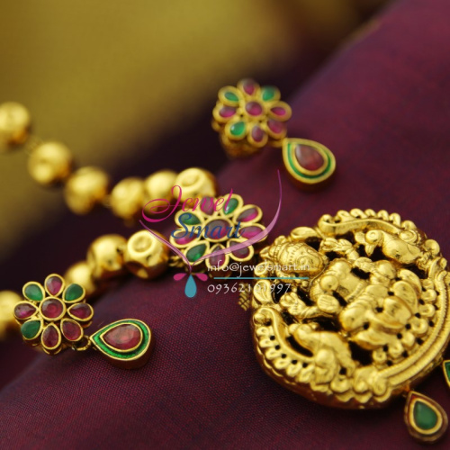 NL1965 Latest Indian Traditional Beaded Jewellery Temple Kempu Laxmi Pendant Online