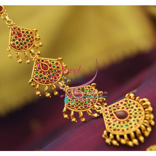 T1968 South Indian Traditional Nethichutti Temple Kempu Mang Tikka Grand Wedding Bridal Jewellery Online