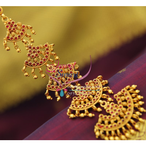 T1972 South Indian Traditional Kempu Mang Tikka Forehead Bridal Jewellery Online