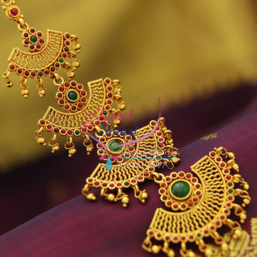 T1974 South Indian Traditional Kempu Mang Tikka Forehead Bridal Jewellery Online