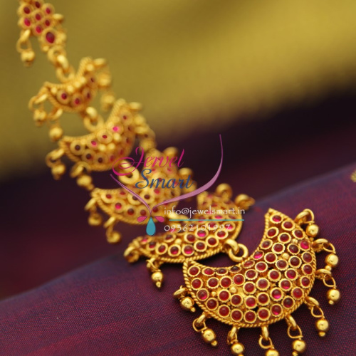 T1980 South Indian Traditional Nethichutti Temple Kempu Mang Tikka Grand Wedding Bridal Jewellery Online