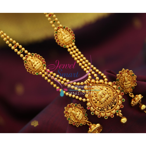 NL2004 Multi Strand Beaded Laxmi Temple South Jewellery Necklace Set Online Fashion