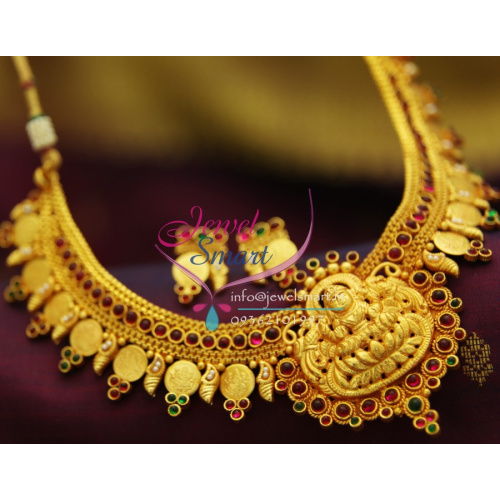 NL2008 Yellow Gold South Indian Traditional Trendy Temple Kempu Jewellery Necklace Online