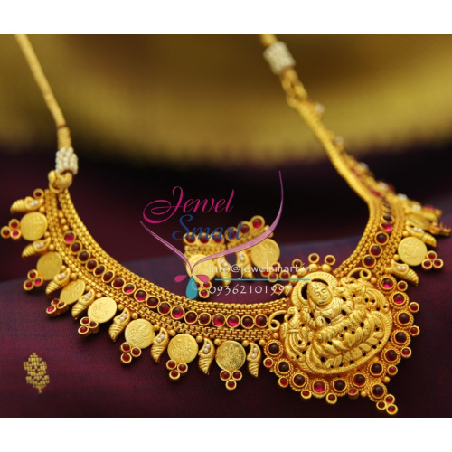 NL2010 Yellow Gold South Indian Traditional Trendy Temple Kempu Jewellery Necklace Online