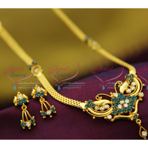 NL2047 22Ct Gold Plated South Indian Traditional Jewellery Necklace Set American Diamond Imitation