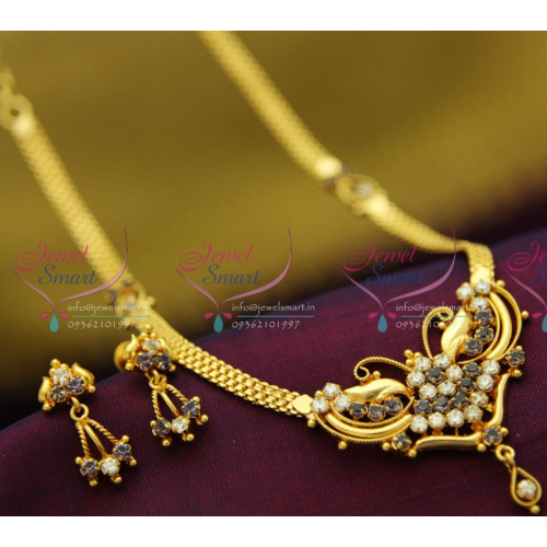 NL2048 22Ct Gold Plated South Indian Traditional Jewellery Necklace Set American Diamond Imitation