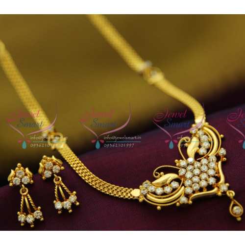 NL2051 22Ct Gold Plated South Indian Traditional Jewellery Necklace Set American Diamond Imitation