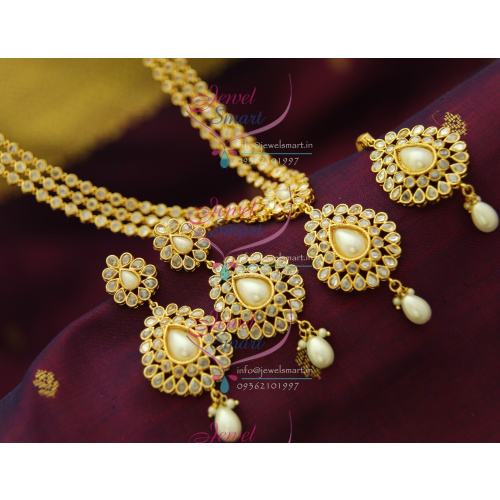 NL2054 Bollywood Model Jewellery 3 Step Polki Necklace Fancy Design Online