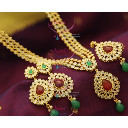 NL2055 Bollywood Model Jewellery 3 Step Polki Necklace Tikka Fancy Design Online