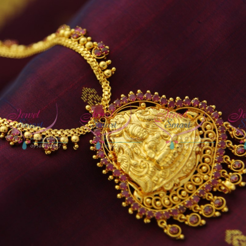 NL2308 Temple Laxmi Pendant Ruby Stones Indian Traditional Ethnic Jewellery Online
