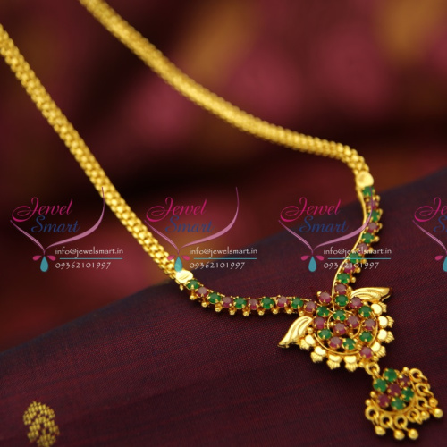 NL5147 Ruby Emerald Pendant Flat Chain Gold Look Traditional Jewellery Buy Online