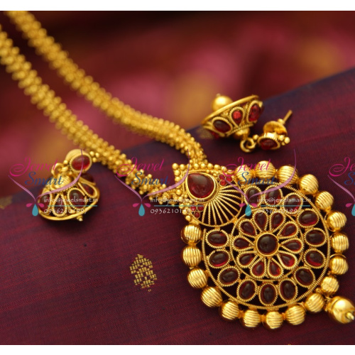 NL5255 Fancy Gold Design Handmade Chain Kemp Locket Set Jhumka Buy Online