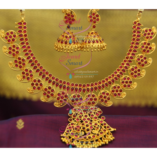 NL2350 Temple Kempu Traditional Gold Mango Design Necklace Jhumka Earrings Buy Online