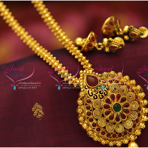 NL5259 Fancy Gold Design Handmade Chain Kemp Locket Set Jhumka Buy Online