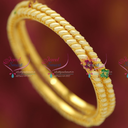B5296M 2.6 Size Ruby Emerald  Rice Pearl Bangles Broad Latest Jewellery Buy Online