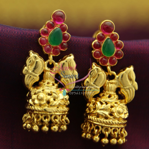 J2384 Temple Kempu Gold Design South Indian Traditional Ethnic Screw Back Jhumka