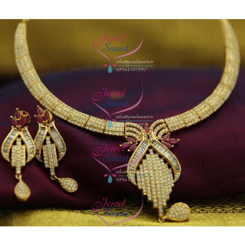 NL2443 Diamond Look Gold Plated CZ Necklace Traditional Design Jewellery Online