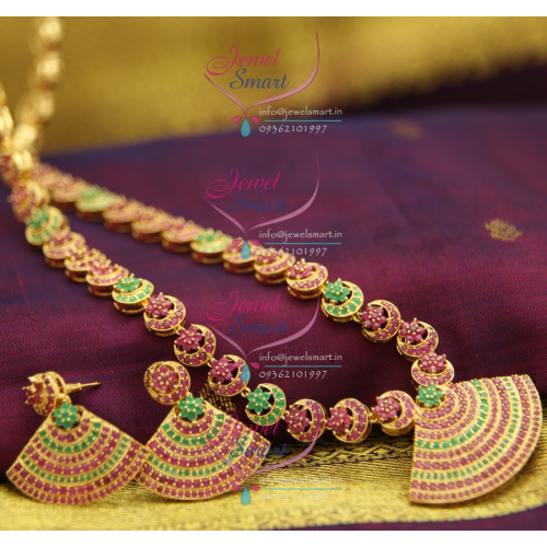 NL2449 Moon Star Design Ruby Emerald Broad Earrings Gold Plated Exclusive Haram Long Necklace Traditional Jewellery