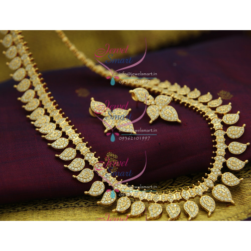NL2455 Exclusive South Indian Traditional AD White Diamond Gold Mango Design Finish Haram Long Necklace Fashion Jewelry