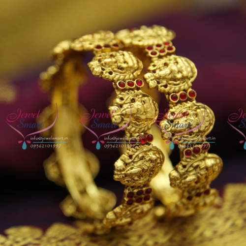 B2470 Temple Laxmi God Nakshi Handmade Broad Kempu Bangles Antique Gold Plated Traditional Jewellery