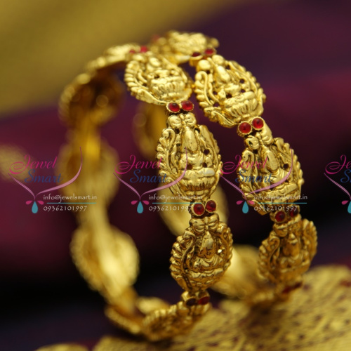 B2471 Temple Laxmi God Nakshi Handmade Broad Kempu Bangles Antique Gold Plated Traditional Jewellery