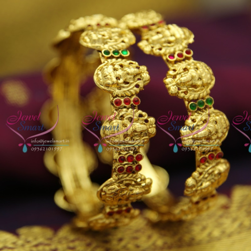 B2472 Temple Laxmi God Nakshi Handmade Broad Kempu Bangles Antique Gold Plated Traditional Jewellery