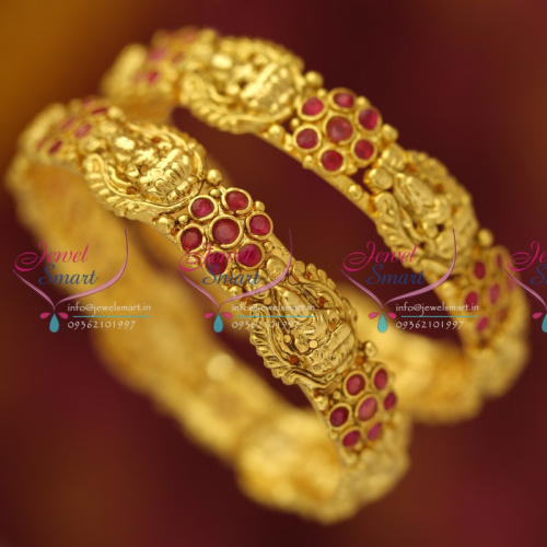 B2473 Temple Laxmi God Nakshi Handmade Broad Kempu Bangles Antique Gold Plated Traditional Jewellery