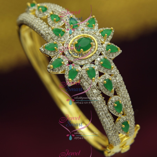 BO2481 CZ Emerald Grand Open Floral Design Delicate Kada Gold Imitation Jewellery Online