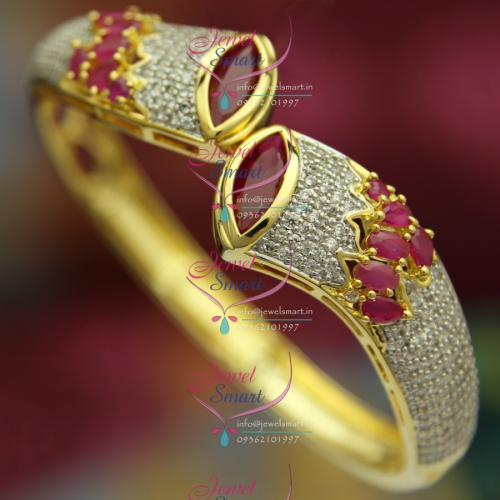 BO2510 CZ Ruby Stylish Open Floral Design Delicate Kada Gold Imitation Jewellery Online