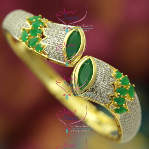 BO2519 CZ Emerald Open Floral Design Delicate Kada Gold Imitation Jewellery Online