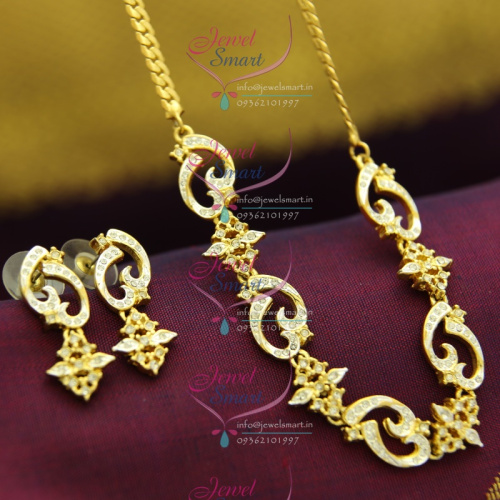 22Ct Gold Plated Diamond Finish Necklace With Ear Rings